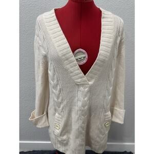 Cream Cable Knit Tunic Sweater‎ V-Neck Long Sleeve Boho Cottagecore